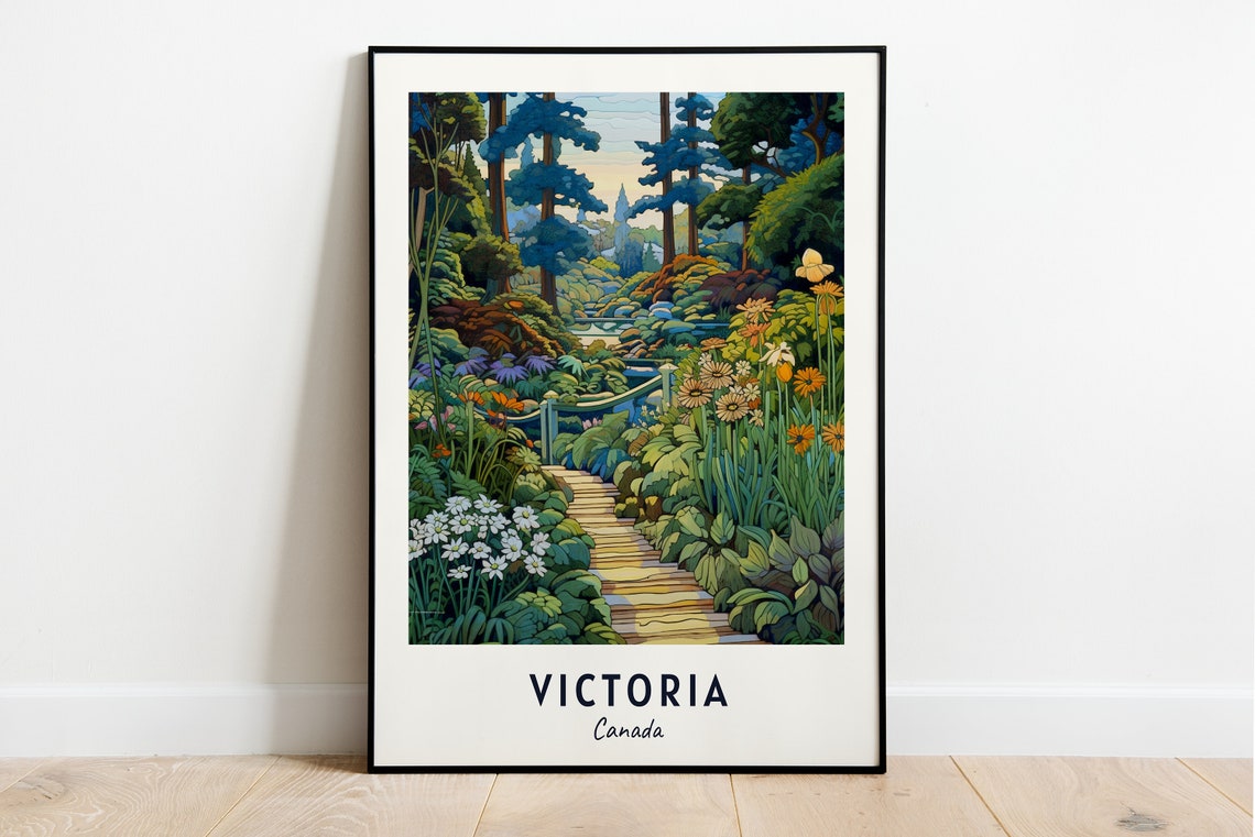 Victoria Canada Flower Garden Path Illustrated Travel Poster