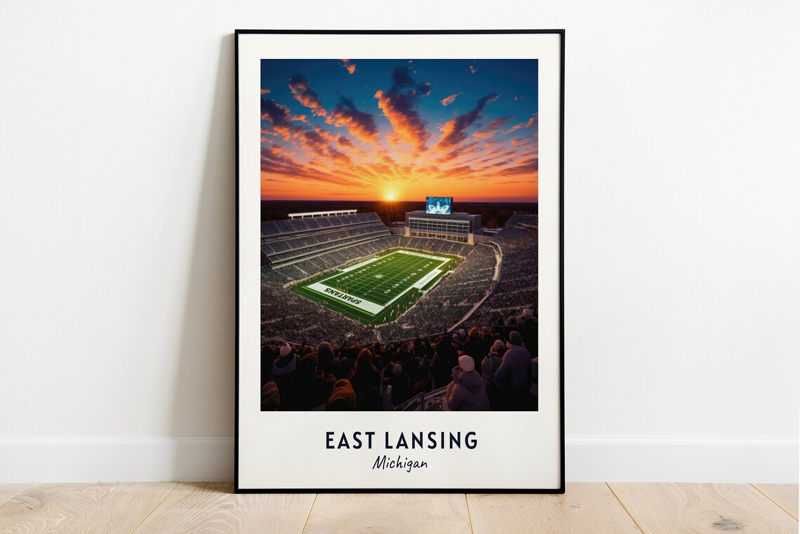 East Lansing Michigan Travel Poster, City Print