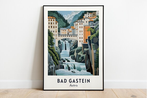 Bad Gastein Austria Waterfall Town Gorge Bridge Travel Poster
