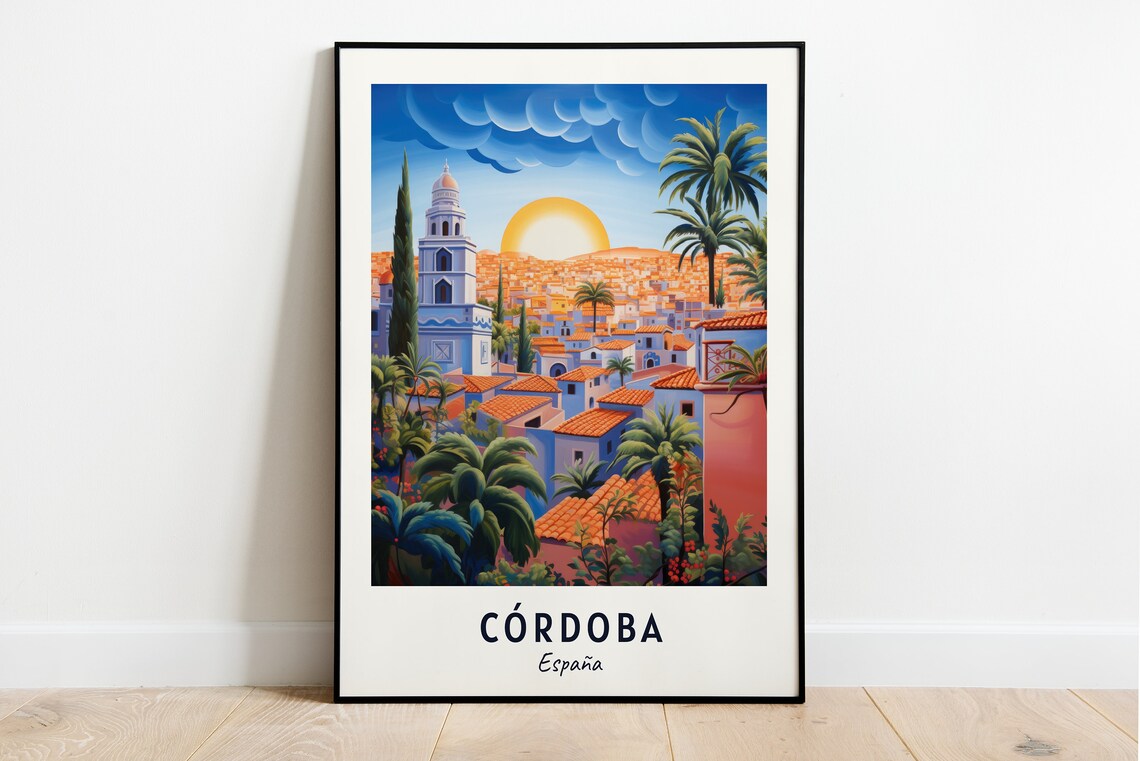 Cordoba Spain Sunset White City Orange Roofs Church Tower Poster