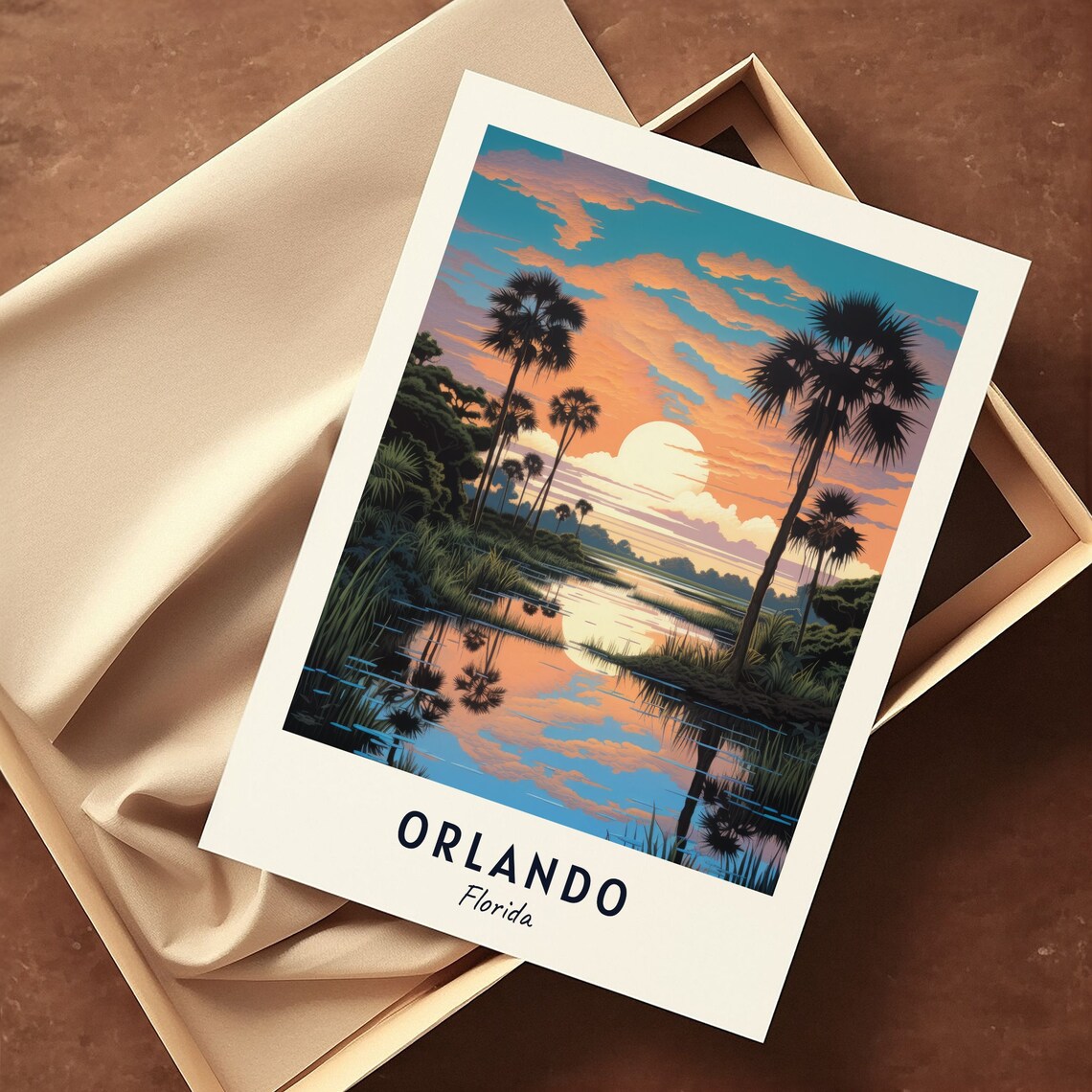 Orlando Florida Sunset Palm Wetland Minimalist Travel Poster - Image 3