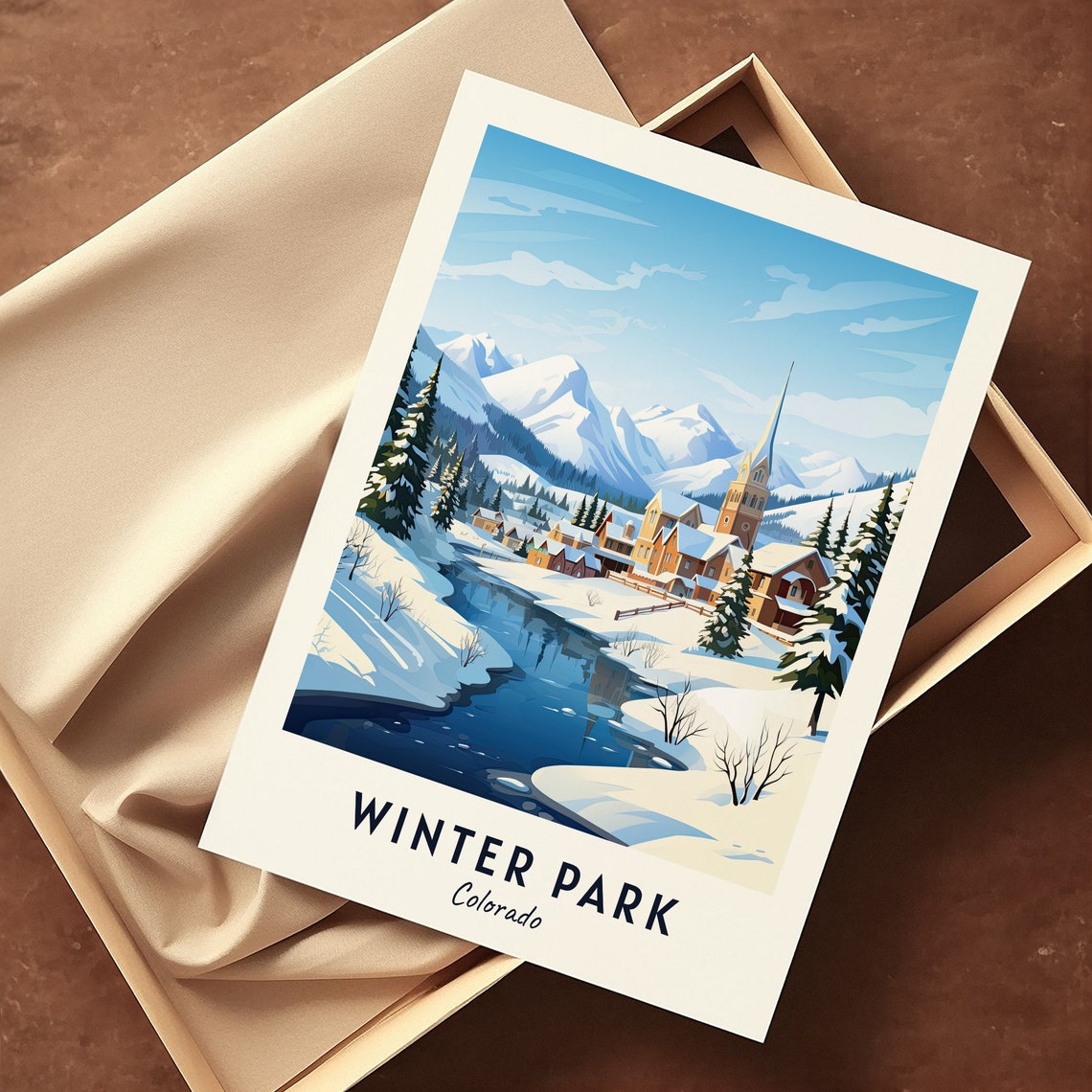 Winter Park Colorado Church and Winding River Snowy Winter Poster - Image 3