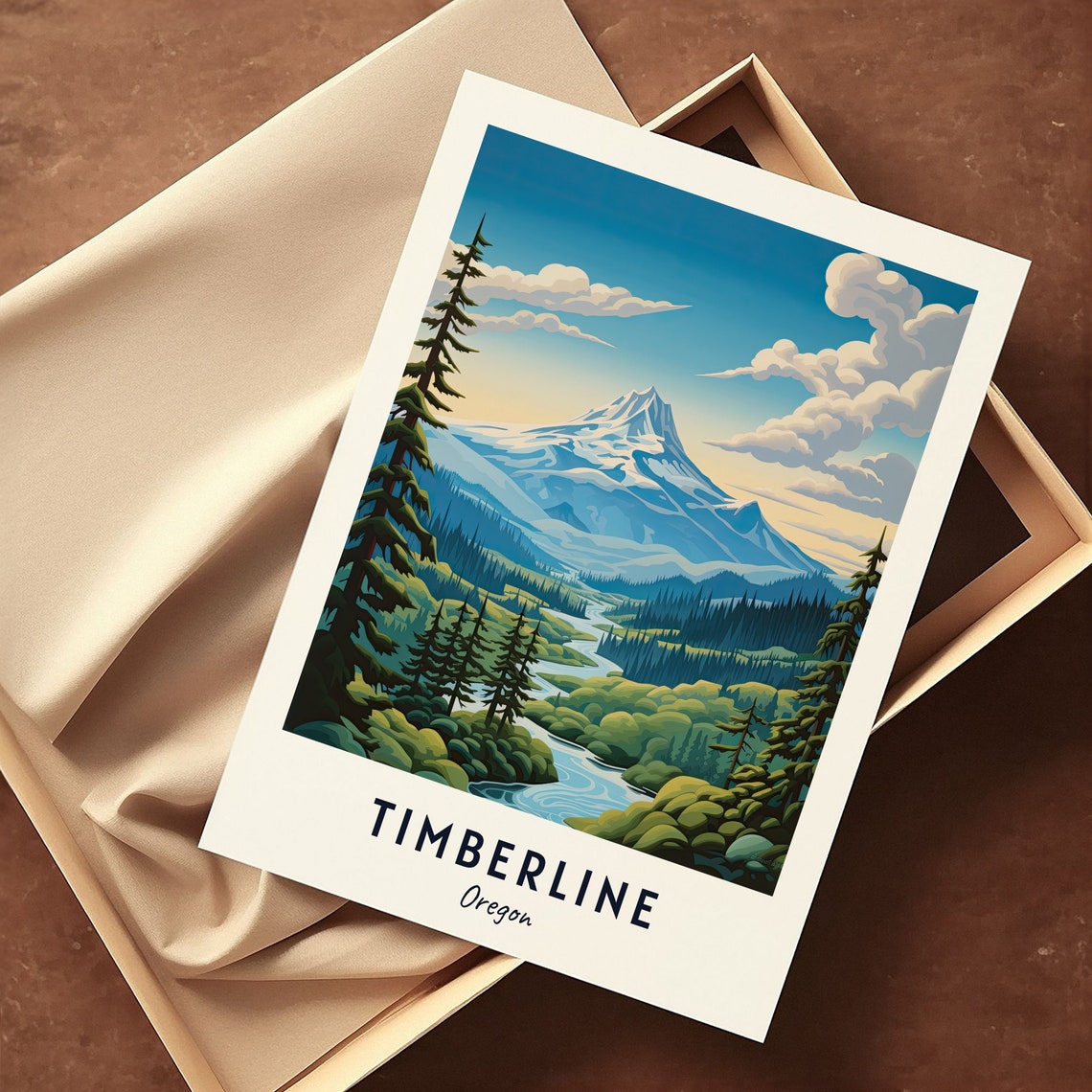 Timberline Oregon Majestic Snowy Mount Hood Peak Forest Valley Poster - Image 3