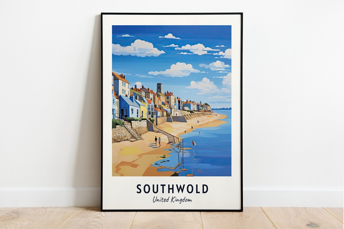 Southwold Beachfront Colorful Houses Promenade Travel Poster