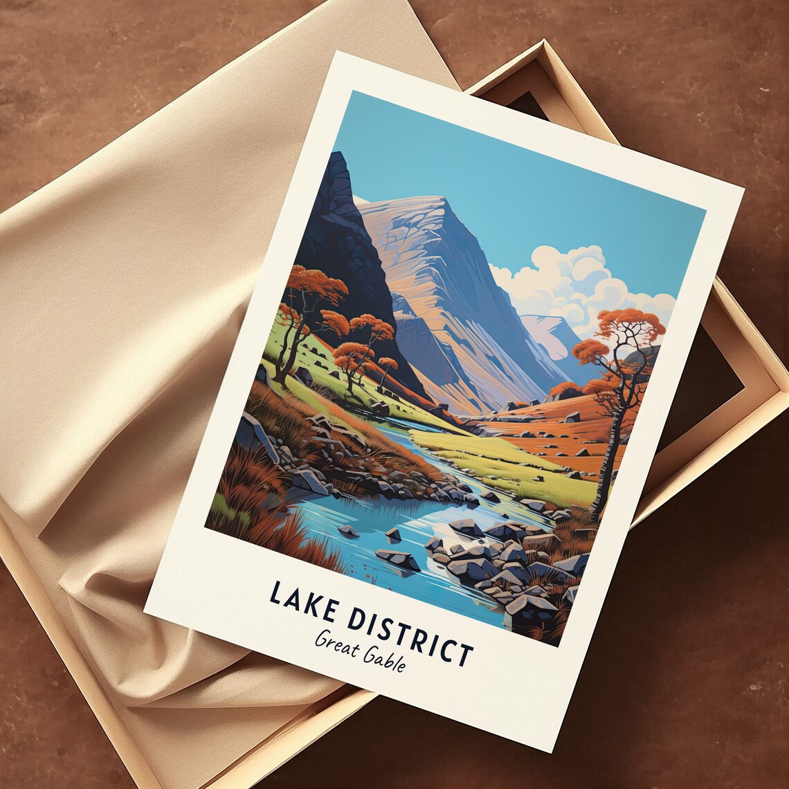 Great Gable Lake District Autumn Valley Stream Vintage Travel Poster - Image 3