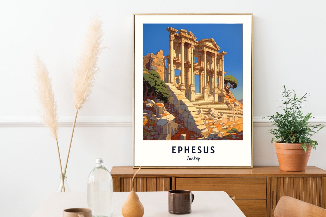 Library of Celsus Ancient Ephesus Marble Ruins Turkey Travel Poster - Image 2