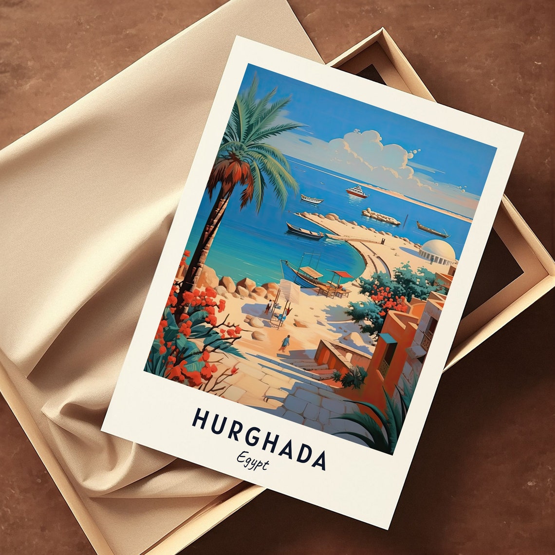 Hurghada Egypt Red Sea Beach Resort Palm Coast Boats Travel Poster - Image 3