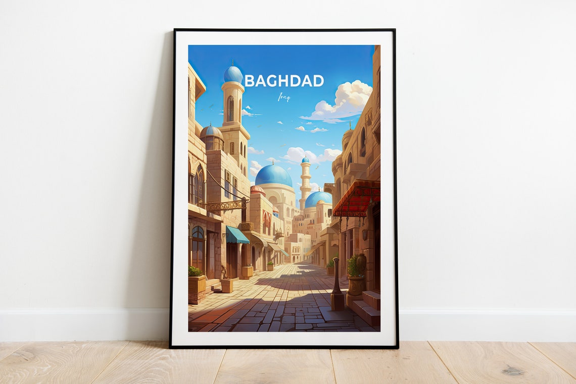 Baghdad Iraq Blue Domed Old Street Historic City View Poster - Image 3