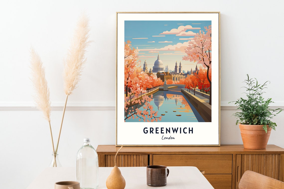 Greenwich London Riverside Canal Autumn Trees Dome View Poster - Image 2