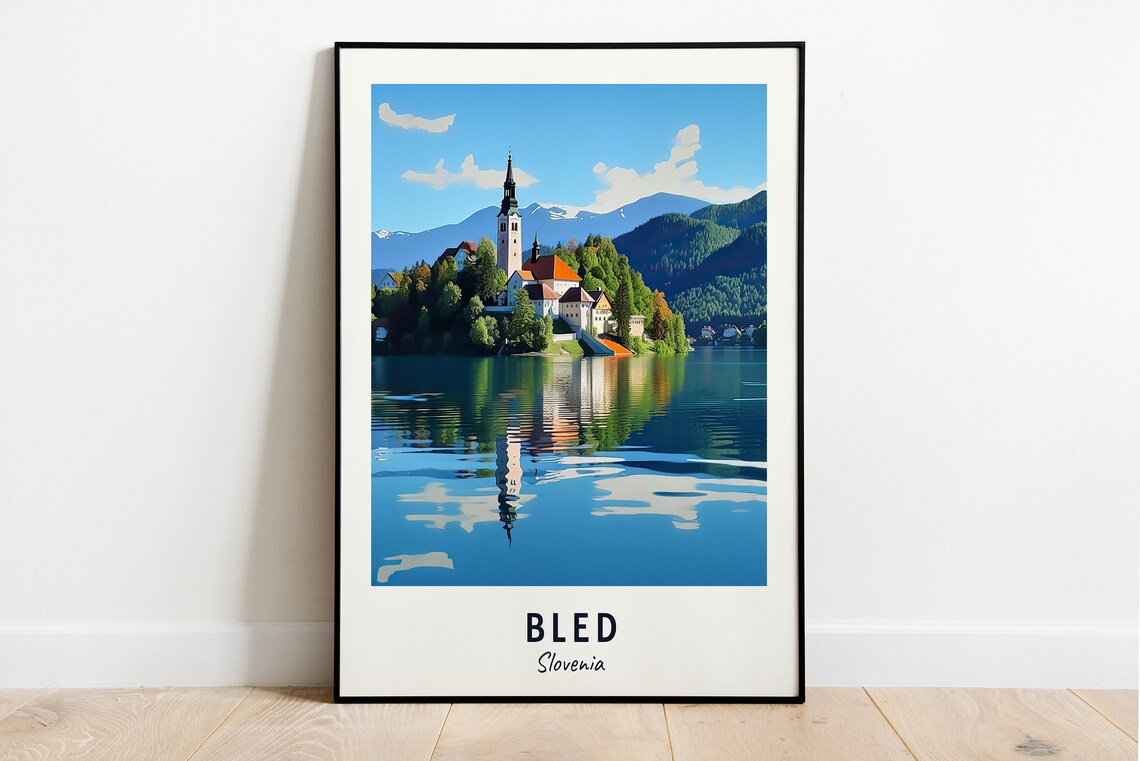 Bled Slovenia Lake Island Church Mirror Reflection Travel Poster
