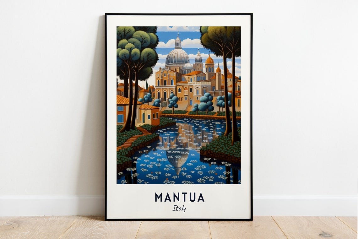 Mantua Italy Lake Reflection Historic Town Travel Poster Home Decor
