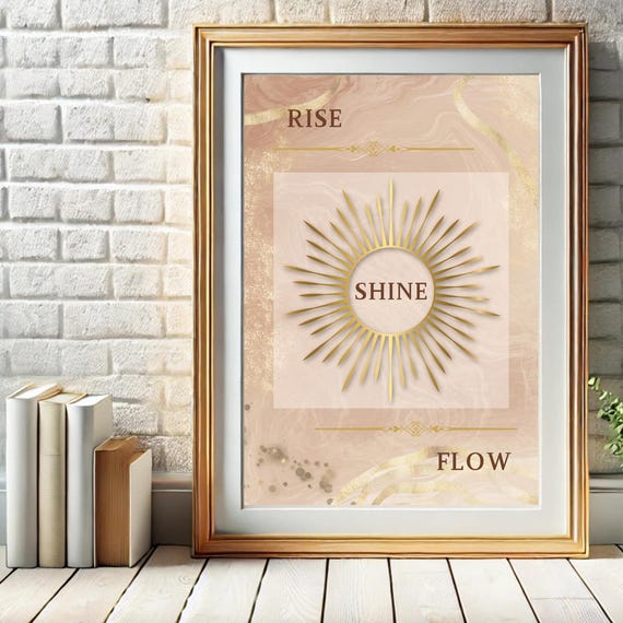 Boho Poster Rise Shine Flow Golden Sun Wall Art Selflove Mindfulness Motivational Picture Spirituality