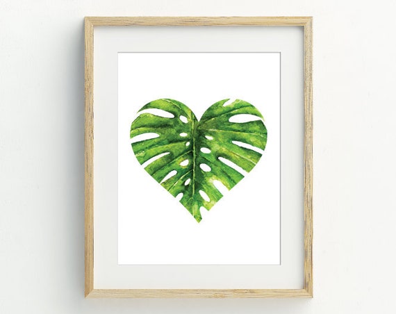 Monstera Leaf Print Leaf Heart Print Instant Art Botacnial Wall Decor Tropical Leaf Art 5x7 8x10 11x14