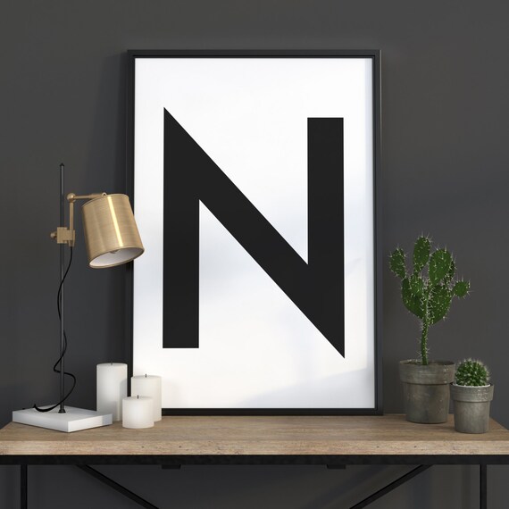 Letter N Black and White Scandinavian Minimalist Typography Poster