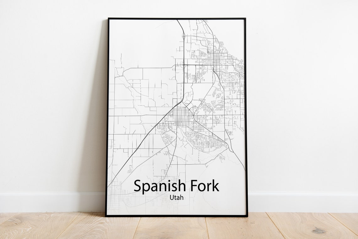 Spanish Fork Utah Black and White Minimalist Street Map Poster