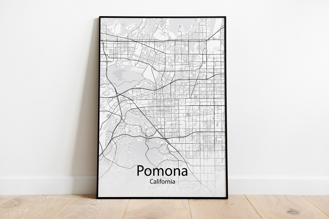 Pomona California Contemporary Minimalist Street Map Art Print Gift