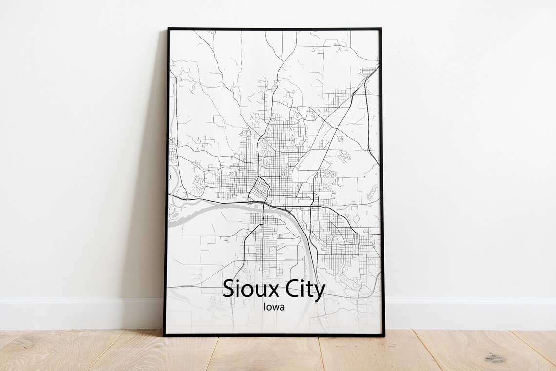 Sioux City Iowa Black and White Minimalist Street Map Poster