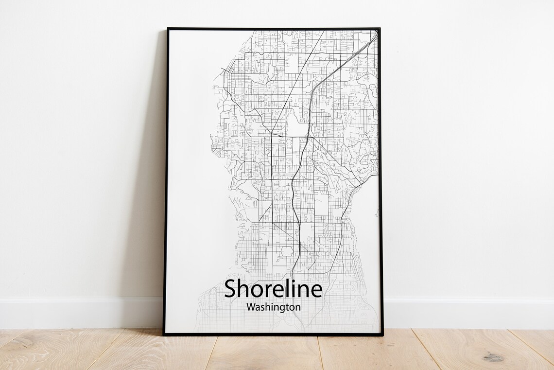 Shoreline Washington Minimalist Black And White City Street Map Poster