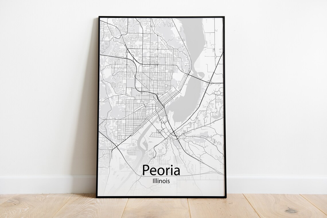 Peoria Illinois Minimalist Black and White City Street Map Poster