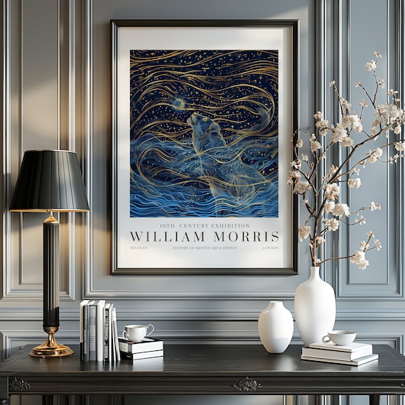 William Morris Moon Stars Print Exhibition Poster Vintage Wall Art Textiles