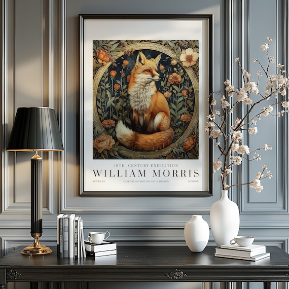 William Morris Exhibition Poster, Vintage Textile Fox