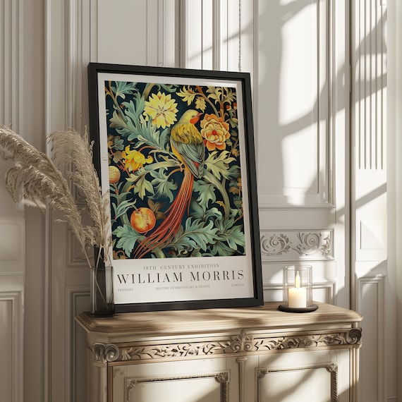 William Morris Exhibition Poster, Vintage Textile Bird Art Print