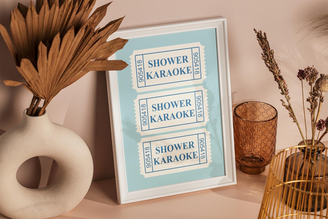 Shower Karaoke Vintage Blue Admit One Ticket Trendy Bathroom Poster - Image 2