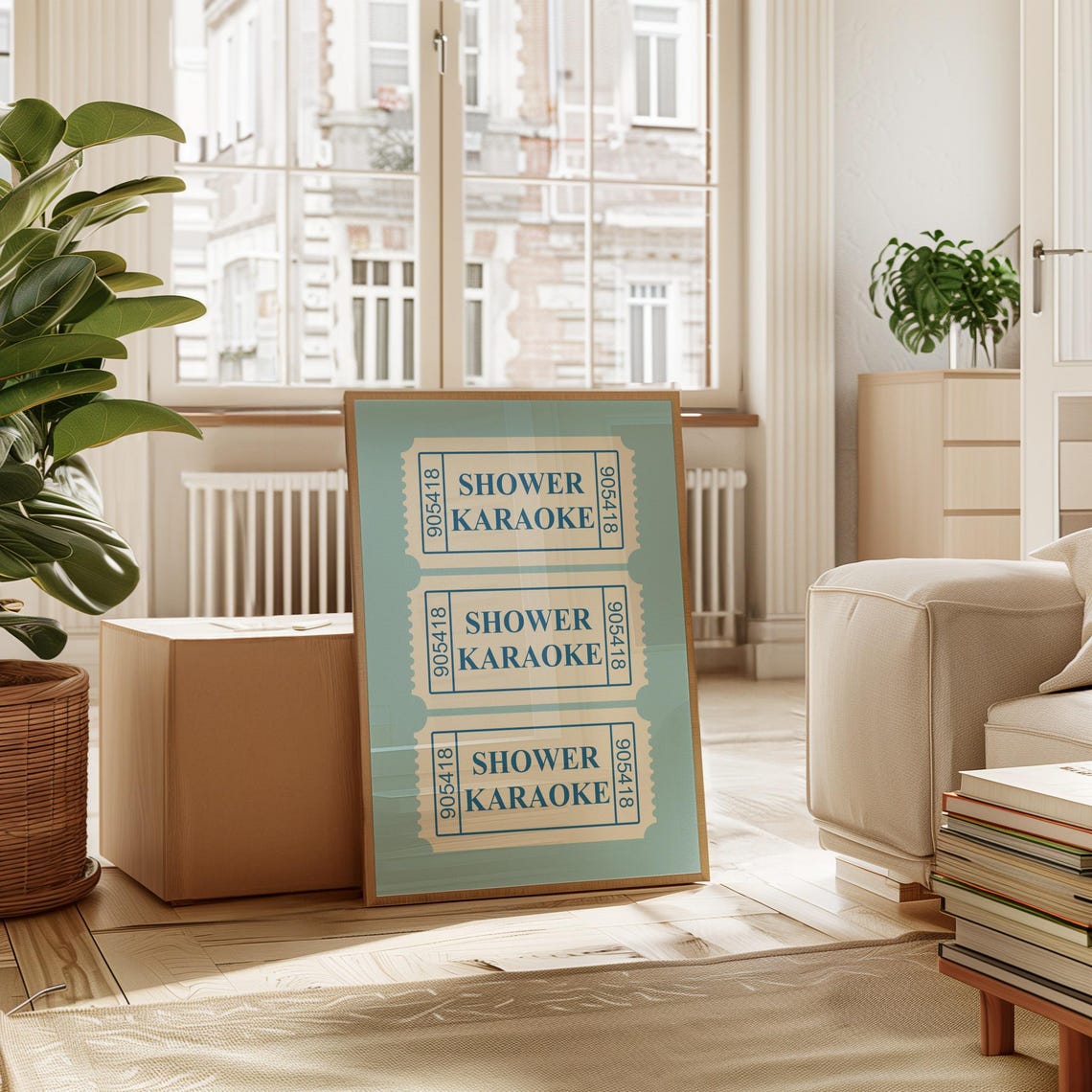 Shower Karaoke Vintage Blue Admit One Ticket Trendy Bathroom Poster - Image 4