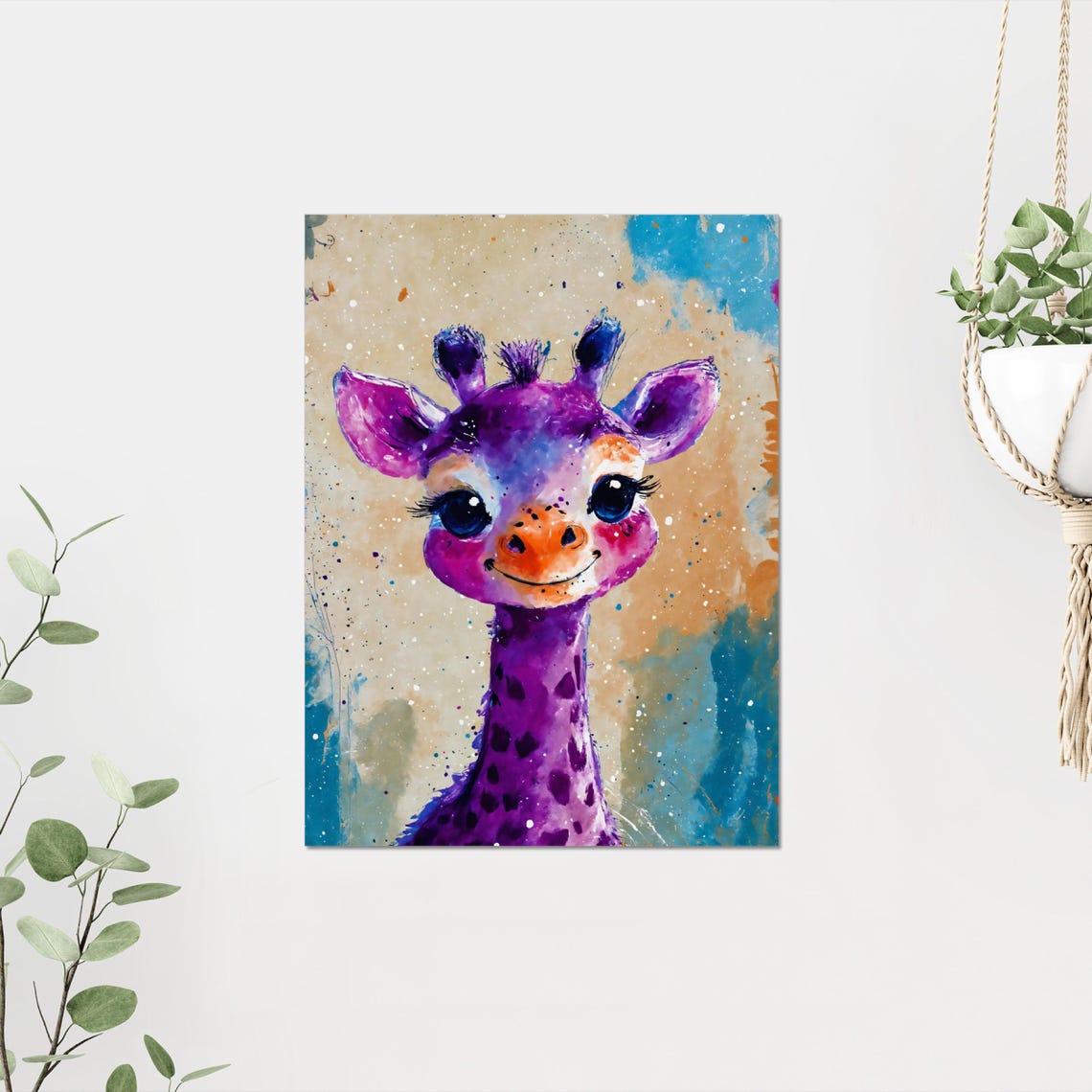 Cute Purple Giraffe Big Eyes Portrait Colorful Safari Kids Poster - Image 4