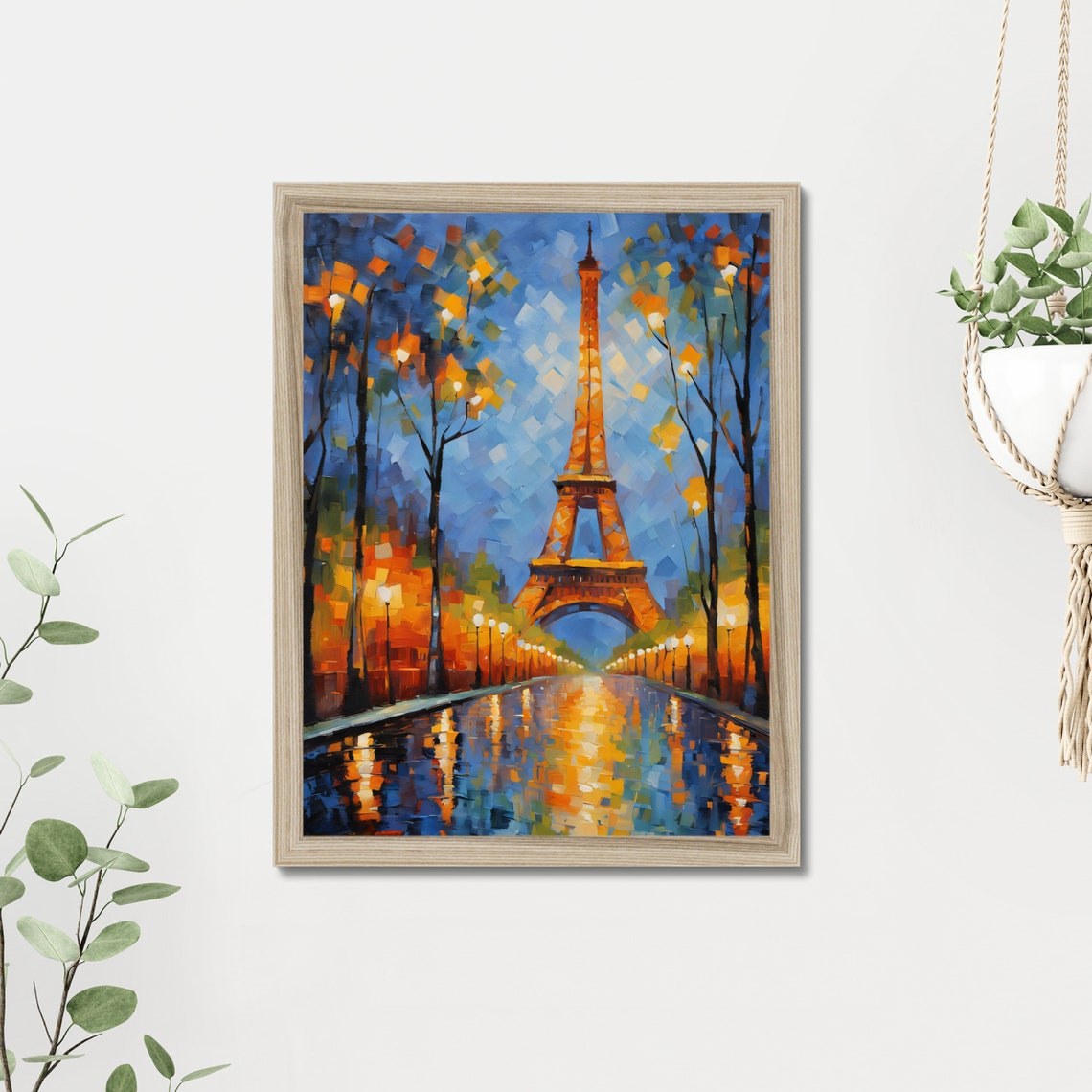 Eiffel Tower Paris Night Lights Impressionist Oil Painting City Poster - Image 2