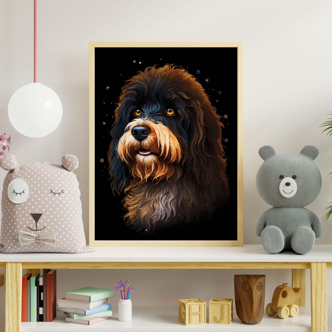 Portuguese Water Dog Portrait Print Dog Wall Decor Portie Pet Memorial Gift Black Curly Haired Dog Painting Nursery Decor Dog Mom Gift - Image 2