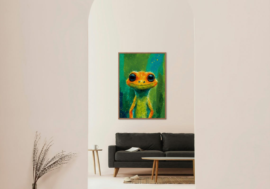 Cute Orange Gecko Big Eyes Portrait Colorful Reptile Kids Poster - Image 2