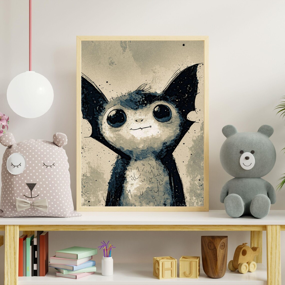Watercolor Baby Bat Cute Dracula Portrait, Nursery Decor - Image 3