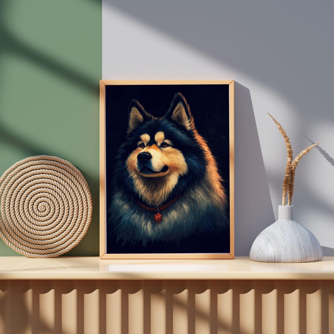 Alaskan Malamute Nordic Sled Dog Red Collar Dramatic Portrait Poster - Image 3