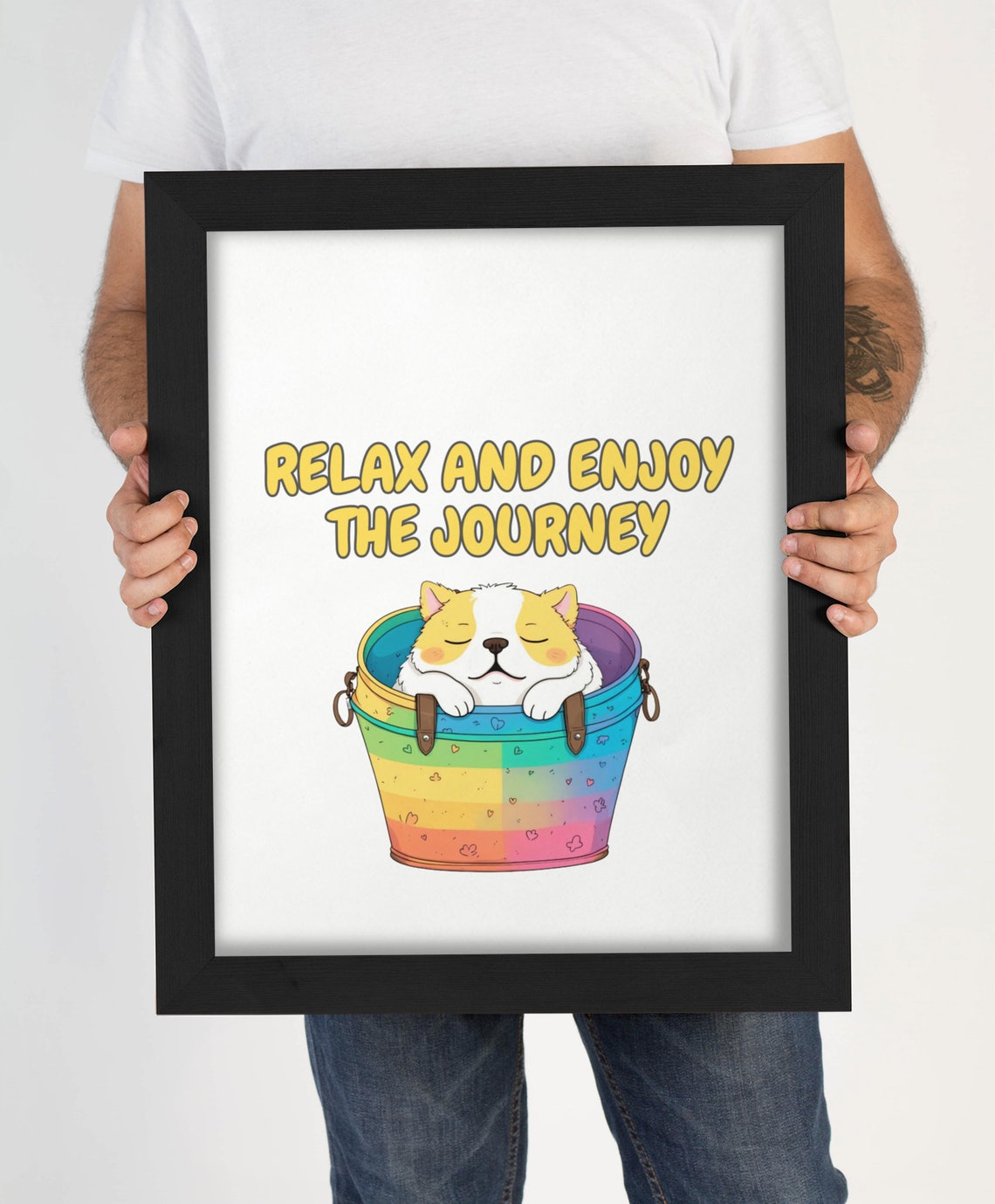 Relax And Enjoy The Journey Puppy Rainbow Bucket Cute Quote Art Poster - Image 4