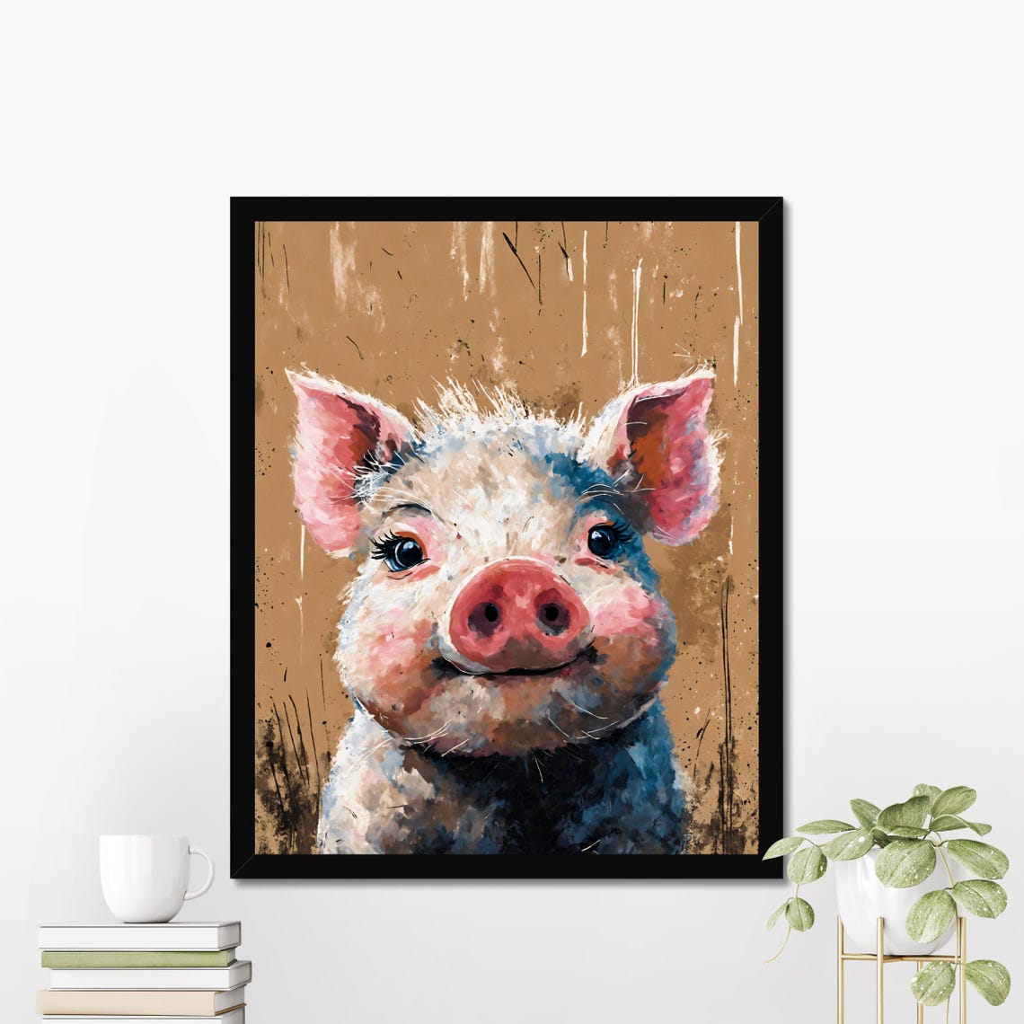 Adorable Mini Piglet Watercolor Portrait Cute Pink Pig Farm Poster