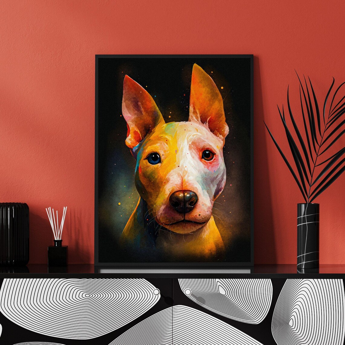 Colorful Bull Terrier Art Print Dog Portrait Modern Pet Art Unique Dog Lover Gift Animal Illustration 8x10 24x36 Dog Mom Home Decor - Image 2
