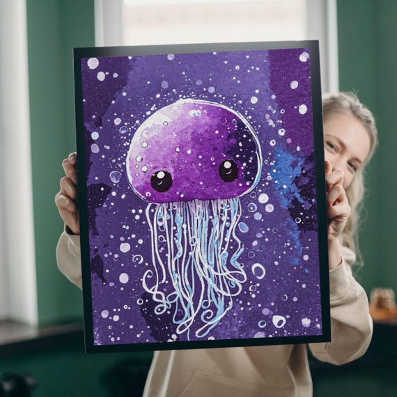 Purple Jellyfish Framed Art Print Girls Room Decor Lavender Ocean Animal Wall Art Nursery Art Unique Baby Gift Watercolor Sea Life