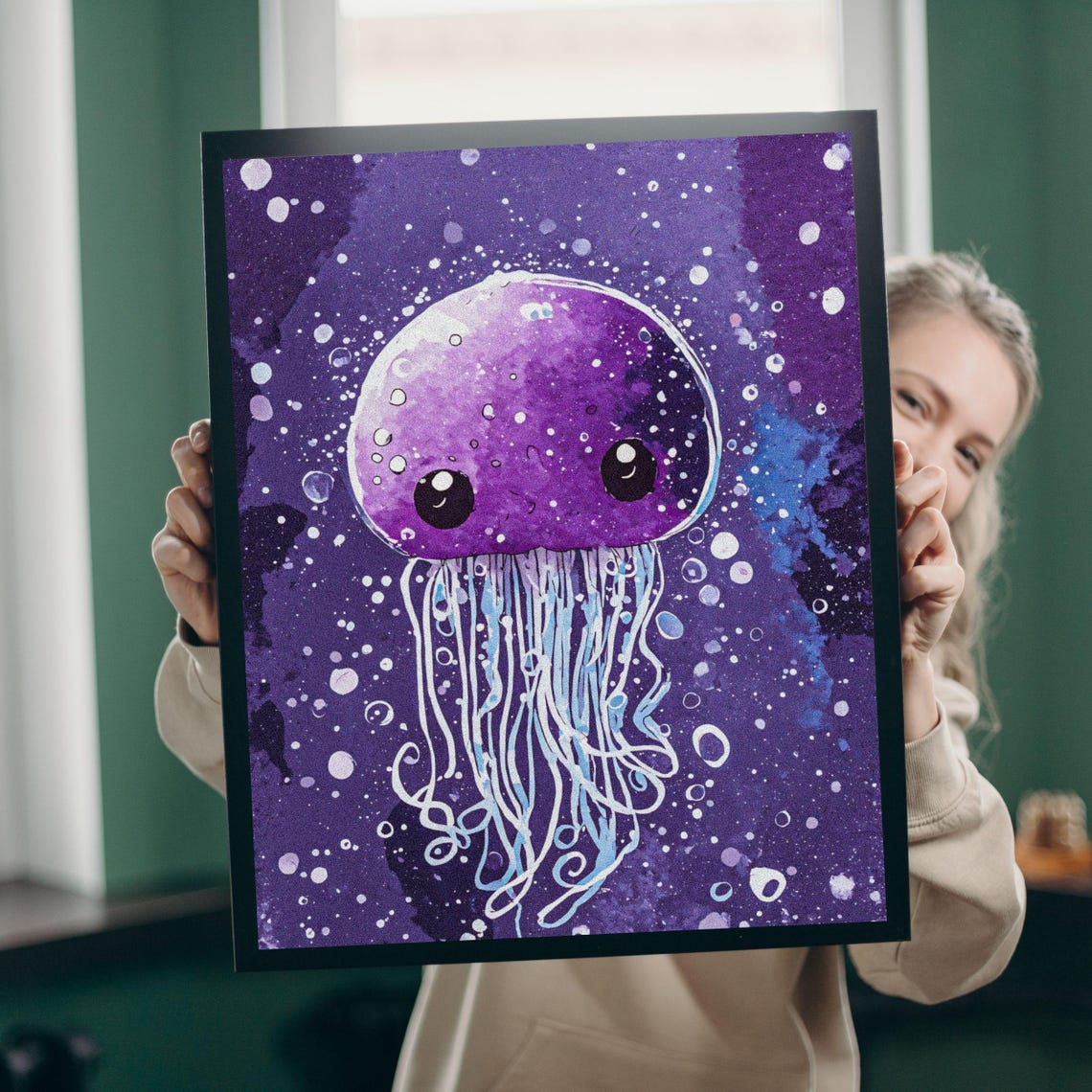 Purple Jellyfish Framed Art Print Girls Room Decor Lavender Ocean Animal Wall Art Nursery Art Unique Baby Gift Watercolor Sea Life