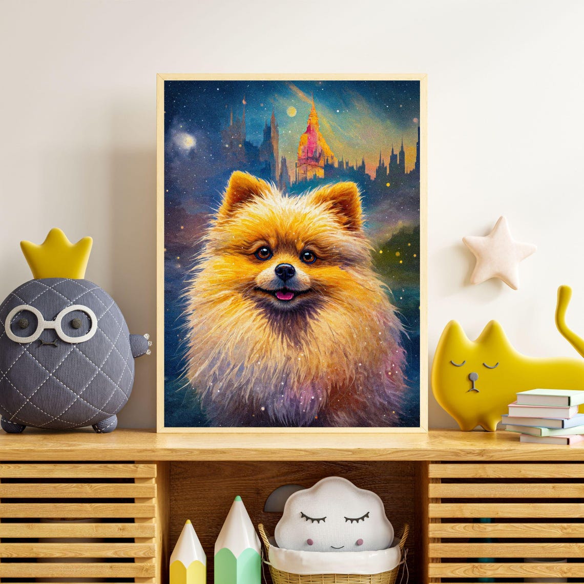 Smiling Pomeranian Fantasy Castle Starry Night Dog Portrait Poster - Image 7