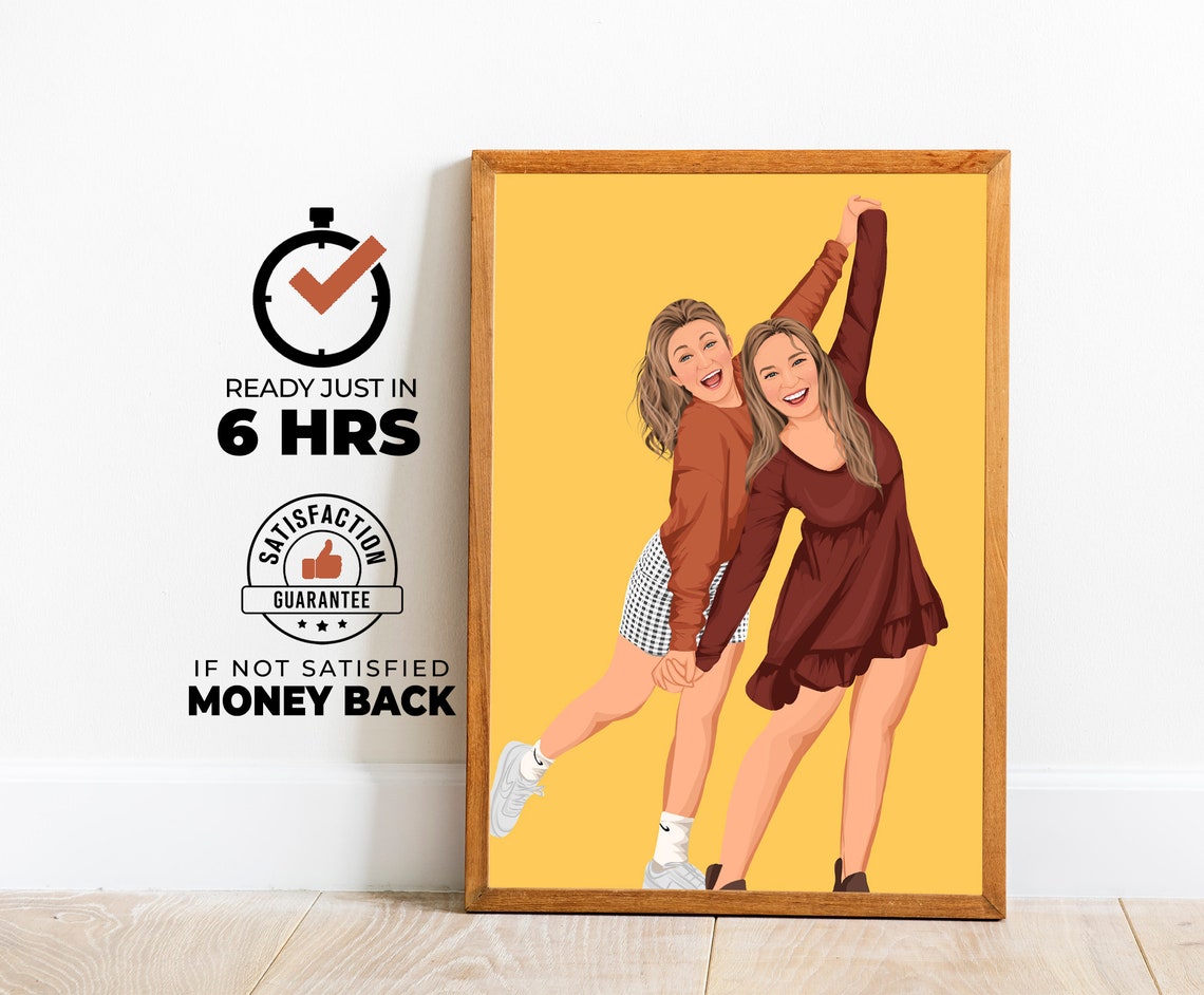 Joyful Two Best Friends Dancing on Yellow Custom Portrait Poster