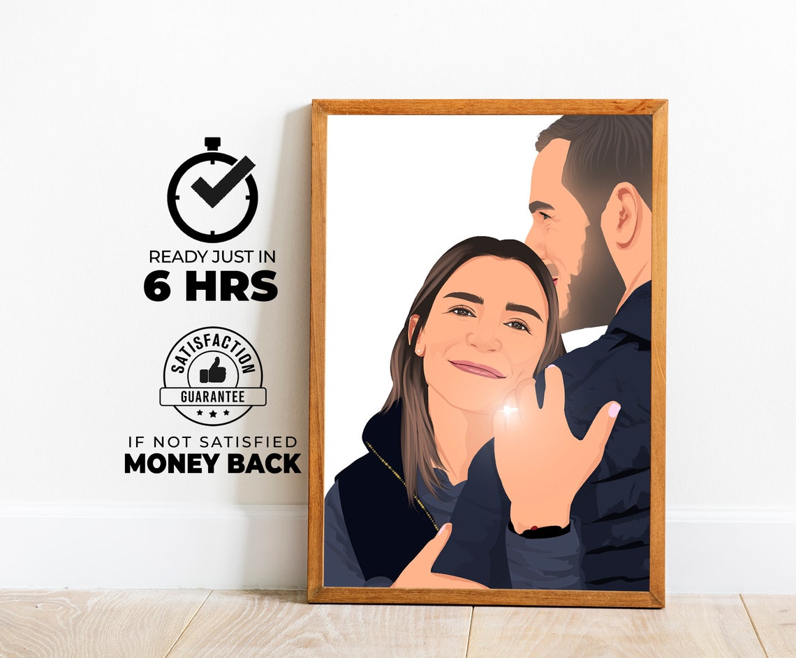 Faceless Couple Cheek Kiss Engagement Ring Illustration Poster