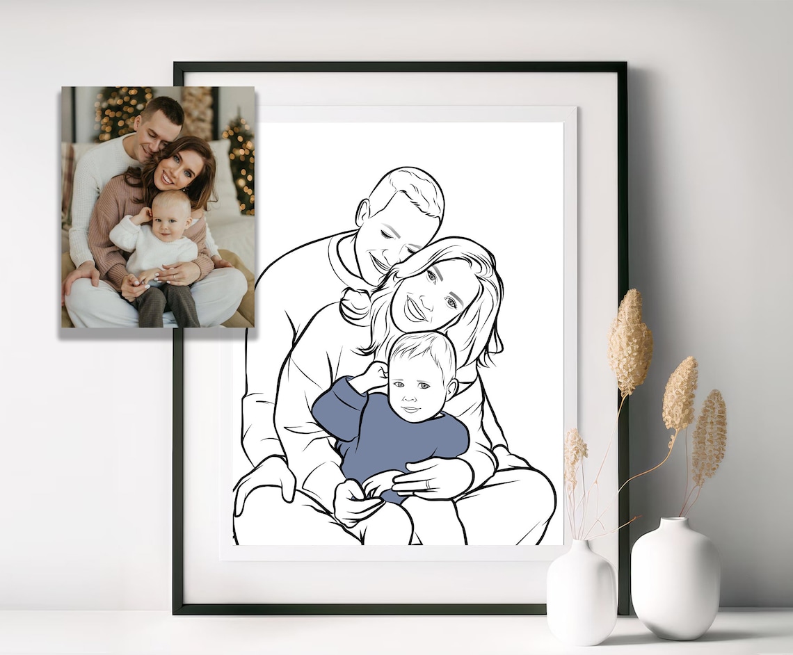 Custom One Line Family Portrait with a Baby Sketch Art Poster - Image 7