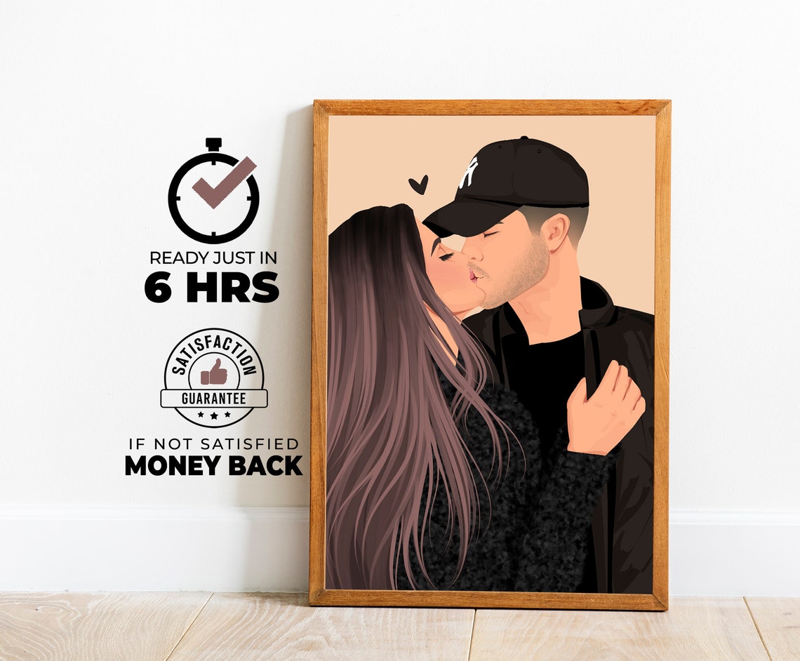 Kissing Couple Faceless Illustration Custom Anniversary Poster