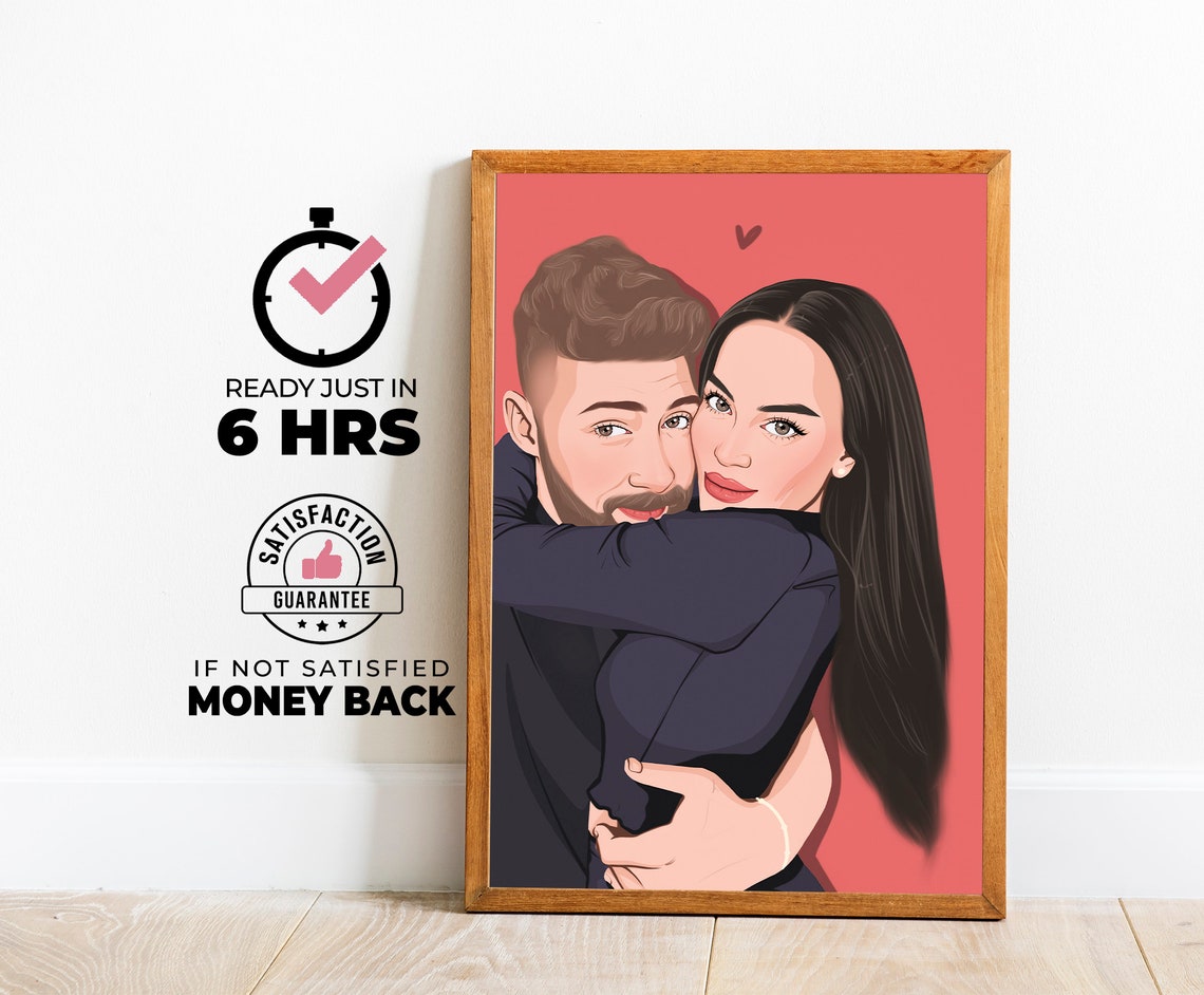Loving Couple Embrace Red Background Heart Custom Portrait Poster