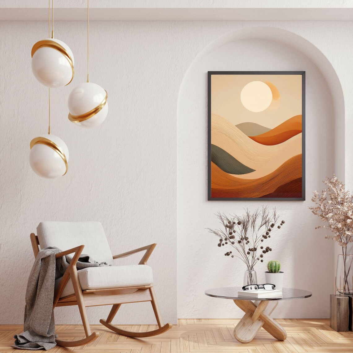 Abstract Landscape, Sunset Waves Boho Vintage Art - Image 5