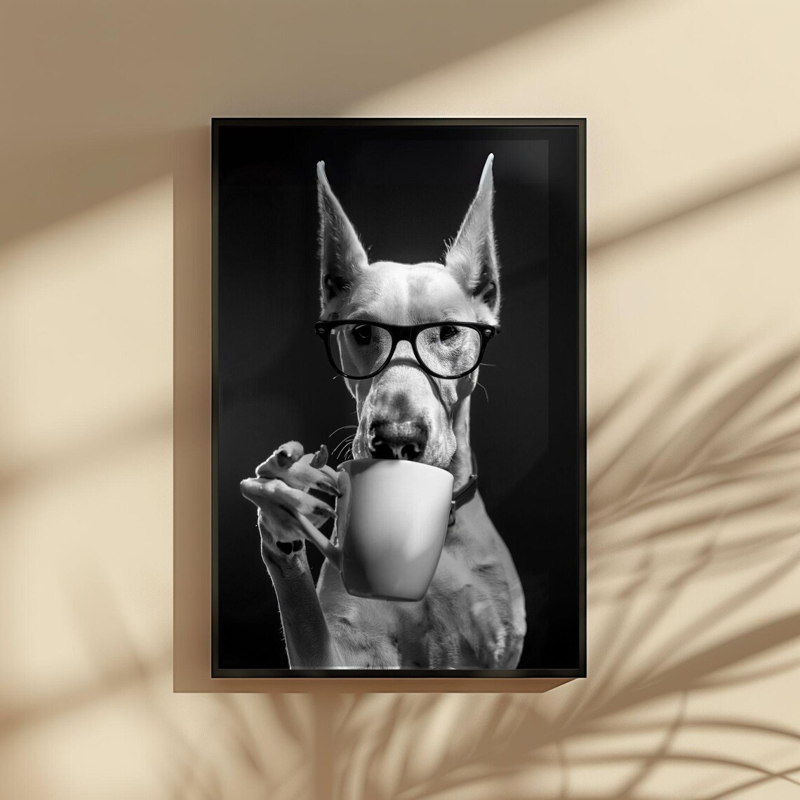 Doberman Drinking Coffee, Funny Dog Kitchen Poster - Image 4