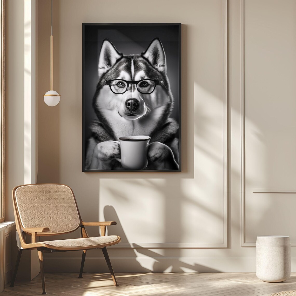 Siberian Husky Drinking Coffee, Funny Dog Art Print - Image 3