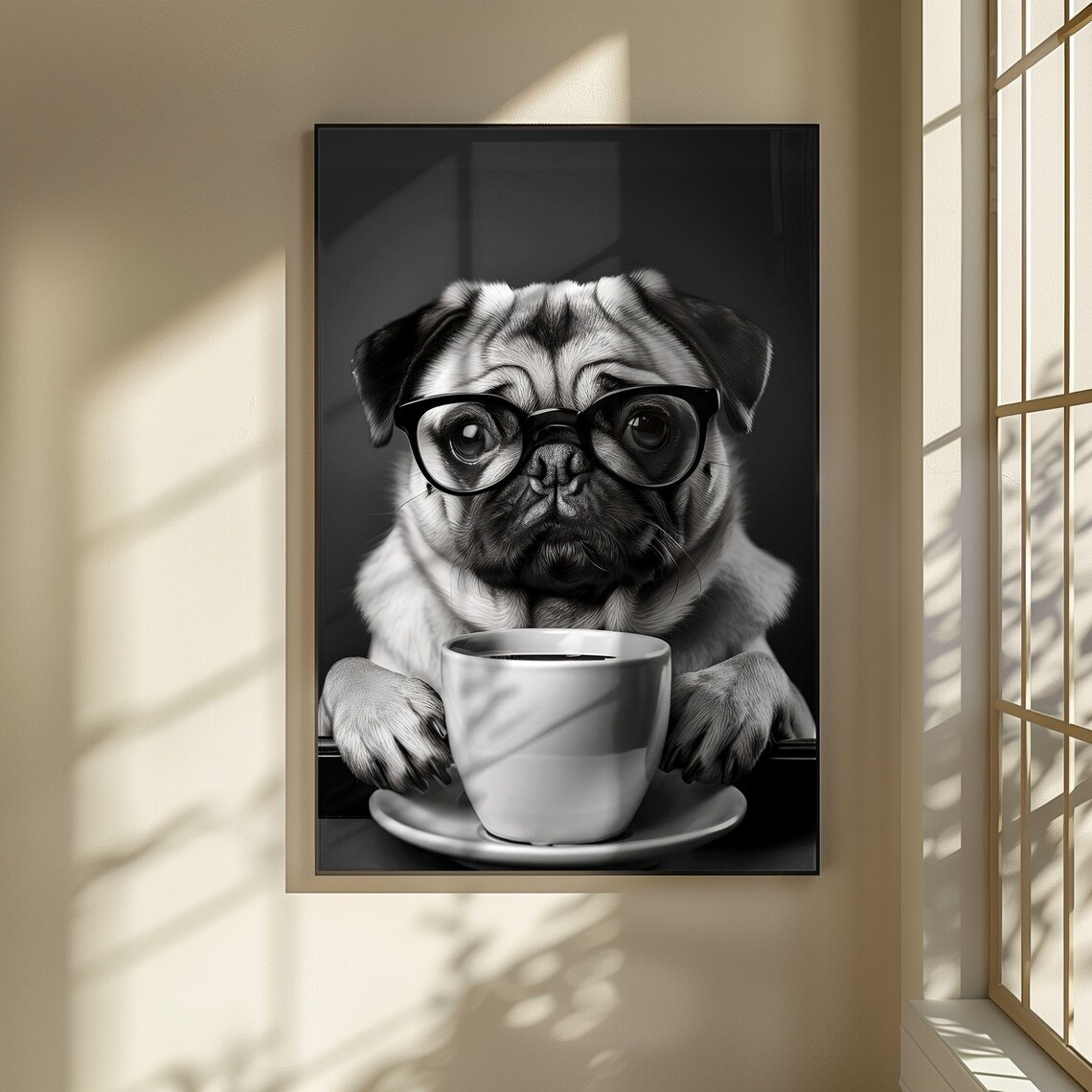 Pug Dog Drinking Coffee, Retro Coffee Lover Poster - Image 4
