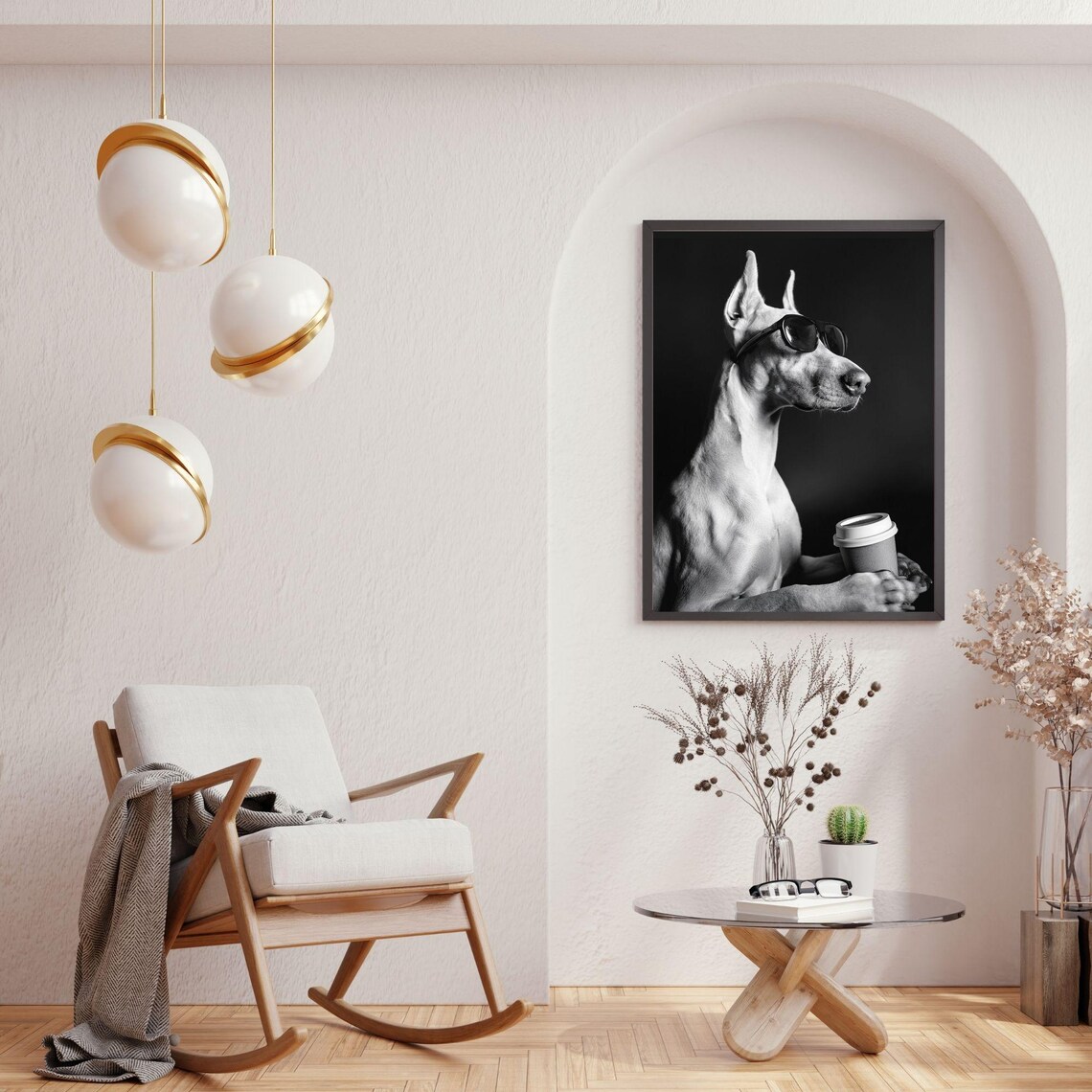 Doberman Dog Drinking Coffee, Funny Kitchen Wall Art - Image 2